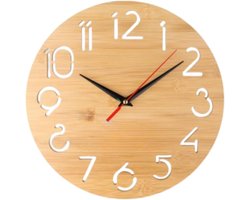 Ronde Houten Wandklok van Bamboe 28 cm Stil Mechanisme