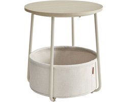Ronde hulptafel met blauwe stoffen mand en pastelblauw - Stijlvol en praktisch