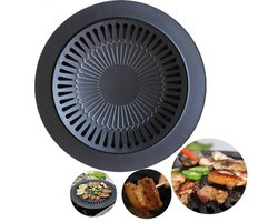 Ronde ijzeren Koreaanse barbecueset – BBQ-plaat met antiaanbaklaag, gemakkelijk mee te nemen, ideaal voor buitenfeesten en familiediners, eenvoudig schoon te maken en te vervoeren.