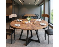 Ronde Industriële eettafel 107 cm voor 2-4 personen - Ruimtesparende keukentafel met metalen onderstel - Vintage Bruin Casa Serena
