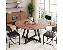 Ronde Industriële Eettafel 120 x 120 cm - Luxe Keukentafel voor 4 Personen - Stevig Metalen Frame - Vintage Bruin Houtlook - Compacte en Ruimtesparende Eetkamertafel Casa Serena