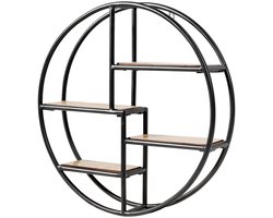 Ronde Industriële Wandplanken – 4 Planken, Ø 55 x 11 cm, Inclusief Bevestigingsmateriaal, Opberg- en Displayrek voor Woonkamer en Slaapkamer