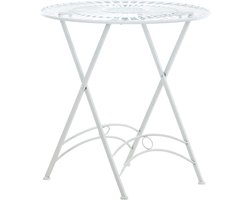 Ronde Inklapbare Tuintafel met Antiek Patina Ø71 cm - Wit Metalen Balkontafel