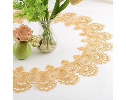 Ronde kanten kleedje 24 x 24 inch gouden tafelkleed met kanten rand salontafel topper voor eetkamer keuken bruiloft decor (60 x 60 cm)