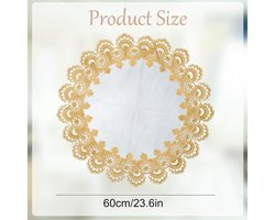 Ronde kanten kleedje 24 x 24 inch gouden tafelkleed met kanten rand salontafel topper voor eetkamer keuken bruiloft decor (60 x 60 cm)