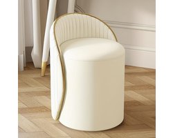 Ronde kaptafelstoel 360° draaibaar met lederen bekleding en houten frame