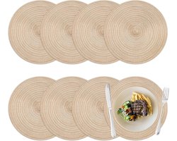 Ronde Katoenen Placemat Set van 8 Stuks, 30 cm, Vezelgeweven, Antislip en Wasbaar voor Keuken, Eettafel en Feestjes