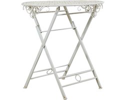 Ronde Klaptafel - Smeedijzeren Tafel - Buiten Zitten - Eenvoudig Opvouwbaar - 70 x 76 cm - Antiek Wit