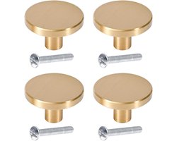 Ronde Kledingkast Handgrepen in Geborsteld Messing - 4 Stuks Dressoir Knoppen met Schroeven voor Kasten en Lades, 32mm x 25mm, Modern Design en Duurzaam Gebruik