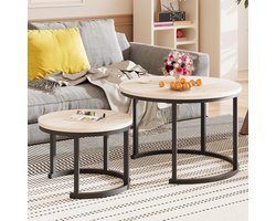 Ronde koffie tafel - set van 2 - kleine bijzettafel - wit eiken