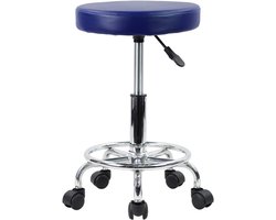 Ronde kruk met voetensteun - verstelbaar - blauw - PU-leer