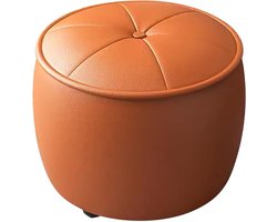 Ronde Kruk - Moderne Poef - Woonkamer Decoratie - Stevig Schuimgevuld - 35x35x30 cm - Oranje