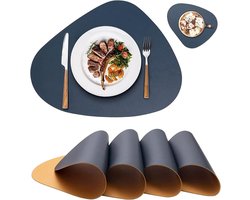 Ronde kunststof placemats en onderzetters set van 4 - donkerblauw en geel - wasbaar