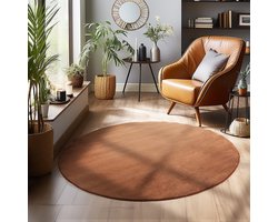 Ronde Laagpolige Vloerkleden in Bruin - Geschikt voor Woonkamer en Moderne Interieurs