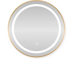 Ronde LED Badkamerspiegel met Dimbaar Licht en Gouden Metalen Frame – Diverse Maten