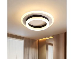 Ronde LED-plafondlamp, 20W moderne designkroonluchter, 3000K acryl-metalen plafondlampen geschikt voor badkamer, slaapkamer, keuken, woonkamer, eetkamer, kantoor (zwart-wit)