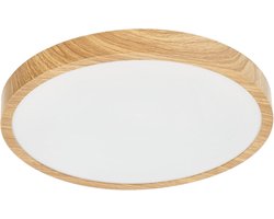 Ronde LED Plafondlamp met Houten Ring - 29,5 cm, 18W, IP44 Waterdicht, 1800lm, Warm Wit Licht voor Badkamer, Keuken en Woonkamer