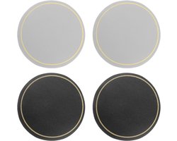 Ronde leren onderzetters - set van 4 - zwart/grijs - 4 inch