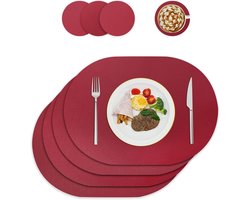 Ronde leren placemats en onderzetters - set van 4, afwasbaar en stijlvol voor keuken en eettafel