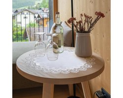 Ronde Linnen Doily 24 x 24 inch wit met kanten rand - salontafel topper voor eetkamer keuken bruiloft decor (60 x 60 cm)
