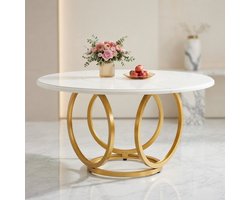 Ronde Luxe Eettafel 120 cm - Moderne Marmer Look Tafel met Goud Metalen Poten - Geschikt voor 4-6 personen - Stijlvolle Keuken-, Woonkamer- en Eetkamertafel Casa Serena