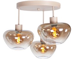 Ronde luxe plafondlamp Genua 3 lichts | zand / beige | metaal | Ø 35 | mond geblazen glas / woonkamer / eettafellamp / kookeiland | modern design | landelijk