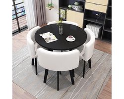 Ronde Marmeren Eettafelset Milano Luxe – Eettafel met 4 Stoelen, Modern Design, 100 cm Ø Marmeren Tafel met Leren Stoelen voor Eetkamer, Woonkamer of Lounge – Novihome