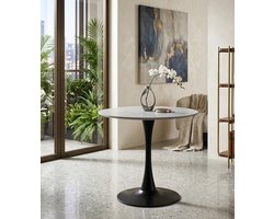 Ronde Marmerlook Bistro Eettafel 60 cm - Gesinterd Steen Tafelblad met Zwart Metalen Onderstel - Luxe & Modern Design Merk: Casa Serena