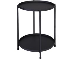 Ronde metalen bijzettafel met 2 lagen - anti-roest en waterdichte kleine tafel - woonkamer drinken snacks koffietafels - verwijderbare lade nachtkastje (zwart) nachtkastje zwart 60 cm hoog