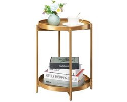 Ronde metalen bijzettafel met 2 niveaus en afneembaar dienblad voor binnen en buiten