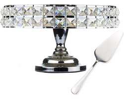 Ronde Metalen Taartstandaard met Kristallen - Decoratieve etagère voor Bruiloft & Feest - Inclusief Spatel