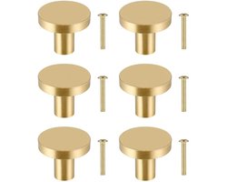 Ronde meubelknoppen, 6 massief messing ladeknoppen, kastmeubelgrepen, gouden deurklinken, gouden meubelgrepen met 6 schroeven, geschikt voor kaptafels en kledingkasten.