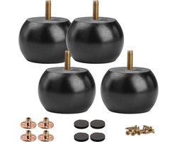 Ronde meubelpoten van massief hout (diameter 2 inch / ca. 5 cm, walnootafwerking) – set van 4 bankpoten met voorgemonteerde M8-bouten en metalen montageplaten, zwart