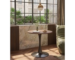 Ronde moderne eettafel voor 4 personen, gemaakt van MDF in mid-century stijl met stalen tulpvoet | Casa Serena – Compacte designtafel voor woonkamer, keuken en bistro – 50x50x75 cm, max. 100 kg