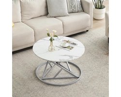 Ronde Moderne Salontafel Wit Marmerlook met Zilveren Metalen Poten