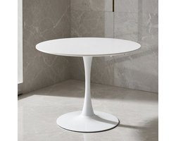 Ronde Moderne Scandinavische Eettafel 100 cm - Witte Design Tafel voor Keuken, Woonkamer, Eetkamer, Bureau of Bartafel - 2-4 personen - Casa Serena