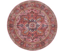 Ronde Moderne Tapijt Ø 160 cm - Machinewasbaar en Ondersteund voor Woonkamer, Slaapkamer en Keuken - Rood/Roze