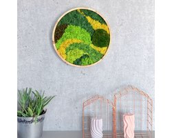 Ronde mosschilderij - Mos wanddecoratie - Diameter 30cm- Groen, natuurlijke decoratie