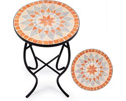 Ronde mozaïek bijzettafel - veelzijdig en decoratief - 1 stuk - oranje en beige - metalen - 35,5 cm