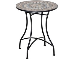 Ronde mozaïektafel, bistrotafel met keramisch mozaïekblad in groen, beige, wit, Ø60 cm voor tuin, balkon en terras