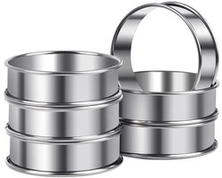 Ronde Muffinringen - 6 Stuks - Scone Ringen - Taartringen om te Bakken - RVS - Crumpet Rings - Anti-Aanbak - voor Pannenkoeken, Omeletten, Taart - Ø 8cm - Zilver