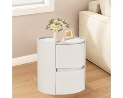 Ronde Nachtkastje – Modern Houten Nachtkastje – Minimalistisch Bedside Table – Compacte Ladekast – Slaapkamer Organiser – Massief Hout – Twee Laden – 45x45x50 cm – Duurzame Constructie Khaki