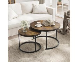 Ronde Nesting Salontafel Set van 2, Houten Marmer Patroon, Antislip Voeten, Industrieel Design voor Woonkamer en Balkon