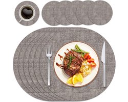 Ronde Onderzetters En Placemats Set Van 6 - Kerst Tafelmatten Van PU Leer - Hittebestendig - Wasbaar - Antislip - Ø43 cm - Lichtgrijs - 6-Delige Set Voor Eettafel En Keuken