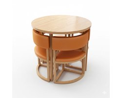 Ronde Ontbijt- en Keuken Bartafel Set – Compacte Tafel met 4 Comfortabele PU-Leren Stoelen – Ideaal voor Woonkamer, Balkon, Thuisbar, Kantoor en Café – Stijlvol & Duurzaam-NoviHome