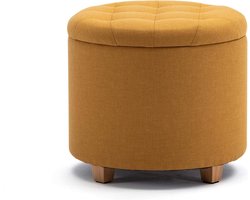 Ronde opbergkruk - 45 cm - linnen - gewatteerde zitting - voetenbank - poef - Geel