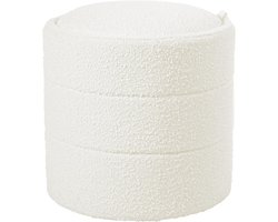 Ronde Opbergpoef met Fluweelzachte Bouclé Stof - Beige
