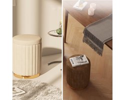 Ronde Opbergpoef met Gewatteerde Linnen Zitting en Deksel - Voetenbank voor Woonkamer en Slaapkamer