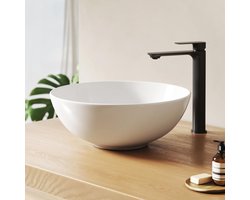 Ronde Opbouw Waskom 41,5 × 41,5 × 15,5 cm – Keramische Opbouw Waskom met Groot Volume voor Badkamer en Gastentoilet, Zonder Kraangat, Glanzend Wit