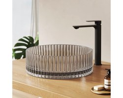 Ronde Opbouw Waskom - Glazen Wasbak - Badkamer Inrichting - Groot Volume Ontwerp - 40x40x12 cm - Transparant Grijs